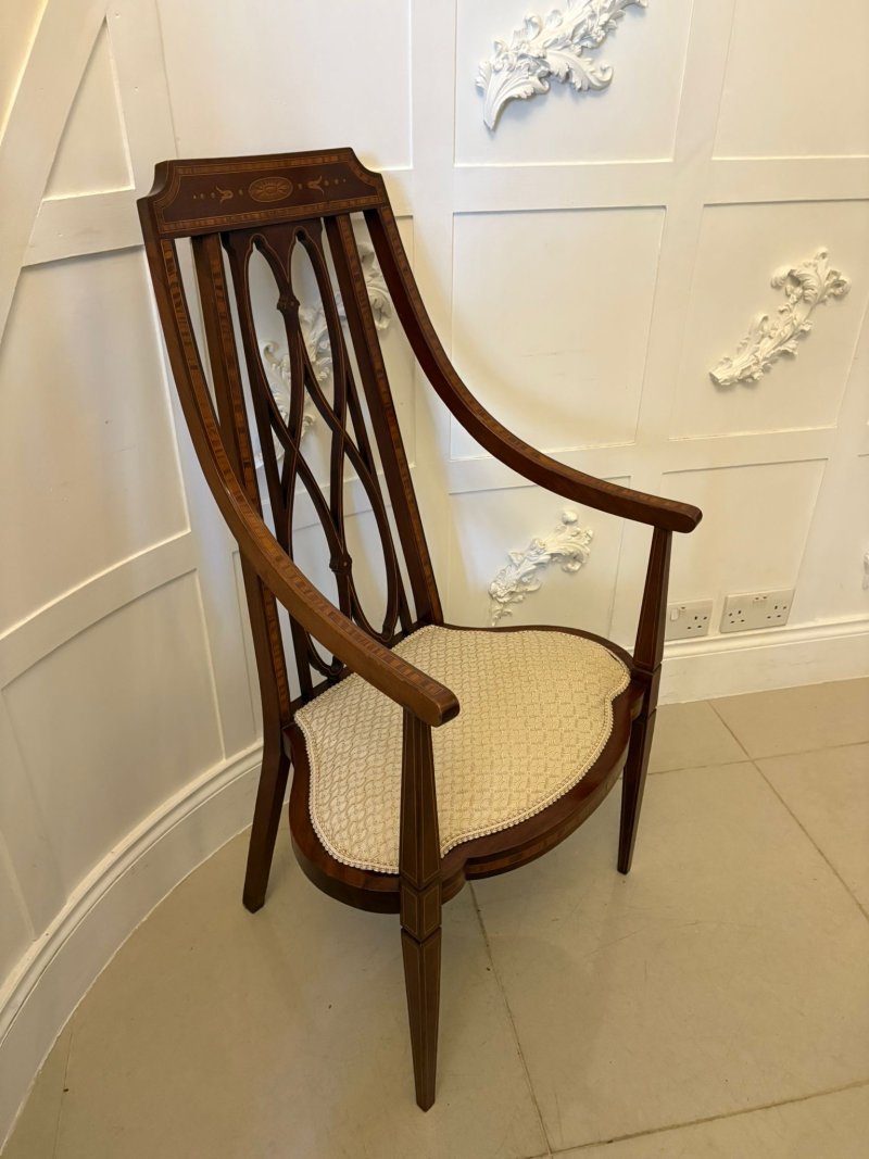 Unusual Antique Victorian Inlaid Mahogany Armchair